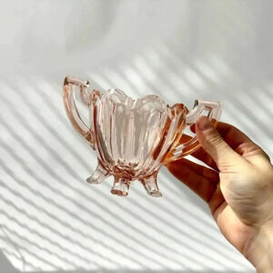 Pink Indiana Glass Depression Style Scalloped Footed Vintage Creamer Dish | Cup